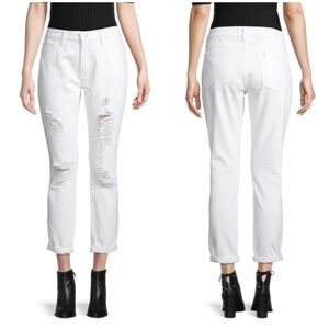 Frame Le Garcon Distressed Rolled Cuff Straight Jeans in White Mid Rise Sz 29